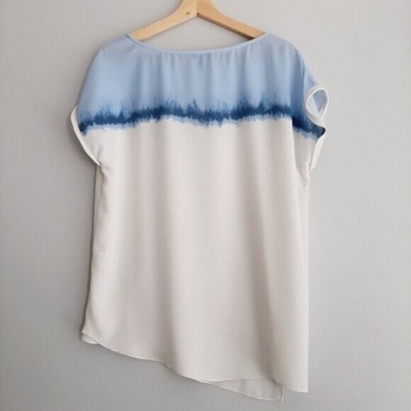 CONRAD C / Asymmetric Light Blouse Top Watercolour White & Blue Sz 14 - Picture 6 of 8